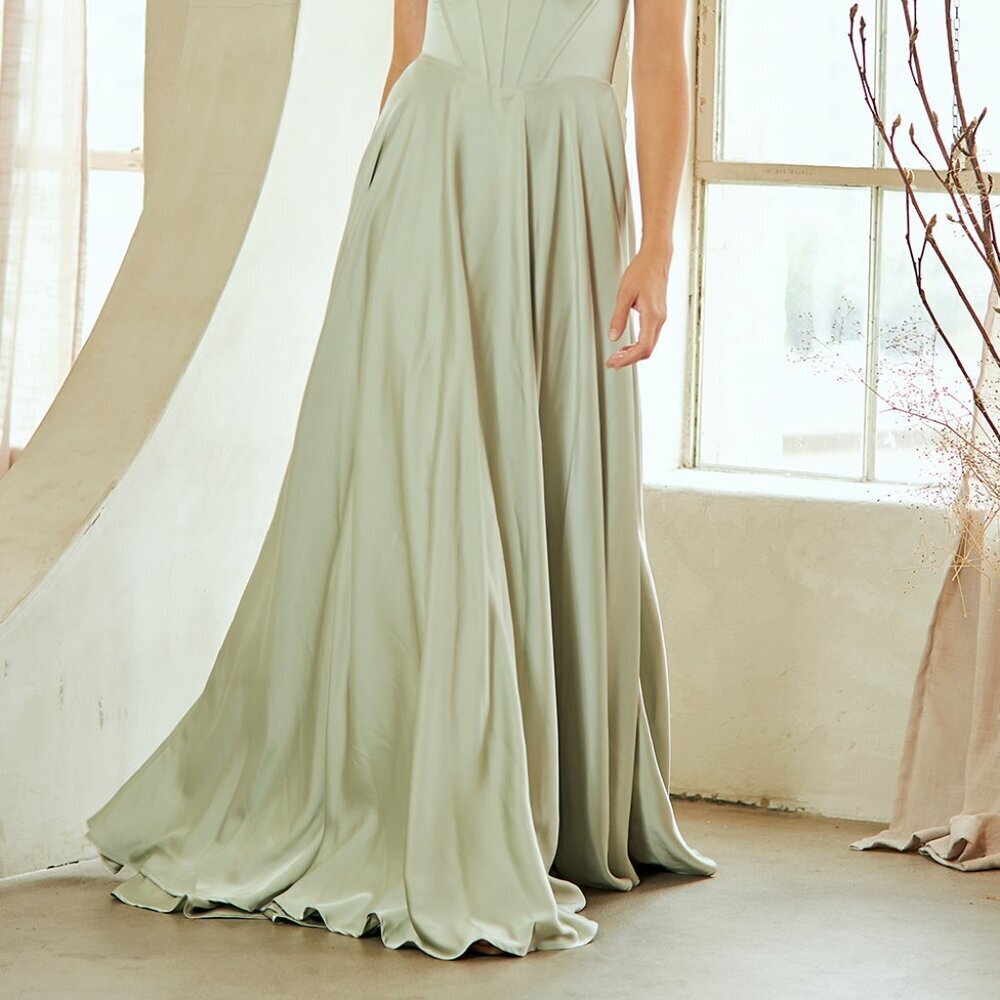 New Strapless A-Line Evening Dress w/ Leg Slit & Pleated Boned Bodice AC 4053 - Picture 6 of 9